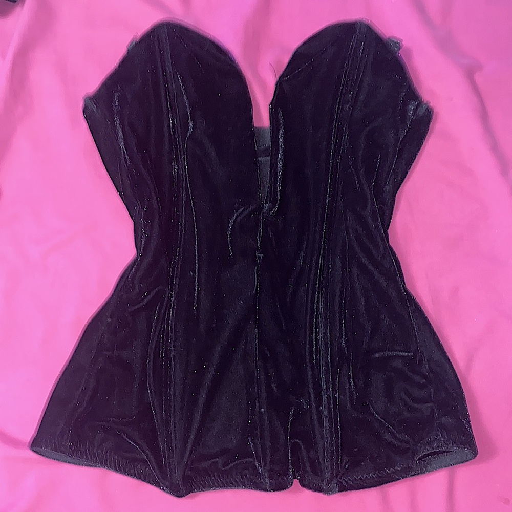 Black velvet low plunge corset top